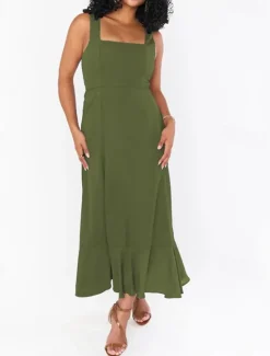 Best Women's Long Dress Maxi Dress Graduation Dress A Line Dress Summer Dress Cami Dress Elegant Stylish Vacation Daily Date Regular Fit Plain Sleeveless Square Neck Black White Light Green Pink Summer Women White Dresses
