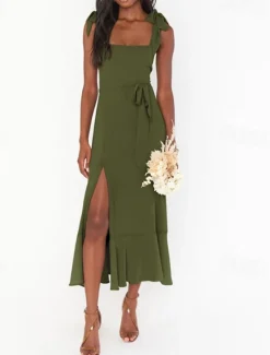 Best Women's Long Dress Maxi Dress Graduation Dress A Line Dress Summer Dress Cami Dress Elegant Stylish Vacation Daily Date Regular Fit Plain Sleeveless Square Neck Black White Light Green Pink Summer Women White Dresses