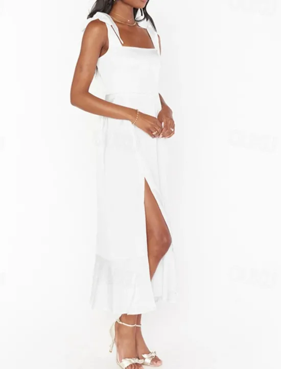 Best Women's Long Dress Maxi Dress Graduation Dress A Line Dress Summer Dress Cami Dress Elegant Stylish Vacation Daily Date Regular Fit Plain Sleeveless Square Neck Black White Light Green Pink Summer Women White Dresses