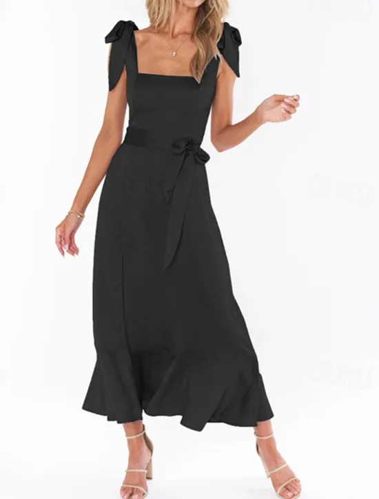 Best Women's Long Dress Maxi Dress Graduation Dress A Line Dress Summer Dress Cami Dress Elegant Stylish Vacation Daily Date Regular Fit Plain Sleeveless Square Neck Black White Light Green Pink Summer Women White Dresses