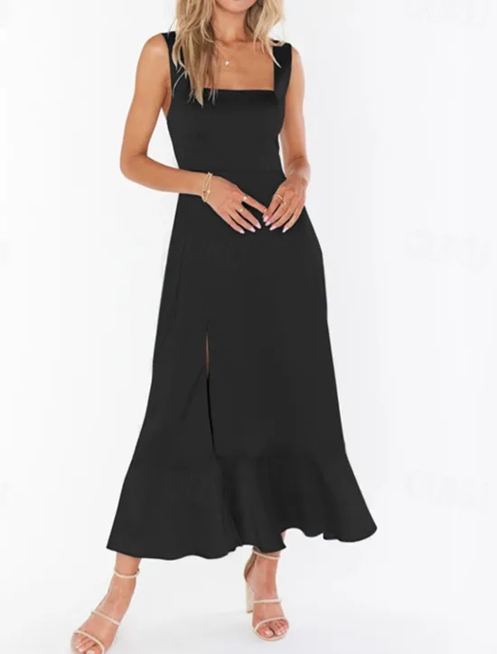 Best Women's Long Dress Maxi Dress Graduation Dress A Line Dress Summer Dress Cami Dress Elegant Stylish Vacation Daily Date Regular Fit Plain Sleeveless Square Neck Black White Light Green Pink Summer Women White Dresses