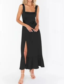Best Women's Long Dress Maxi Dress Graduation Dress A Line Dress Summer Dress Cami Dress Elegant Stylish Vacation Daily Date Regular Fit Plain Sleeveless Square Neck Black White Light Green Pink Summer Women White Dresses