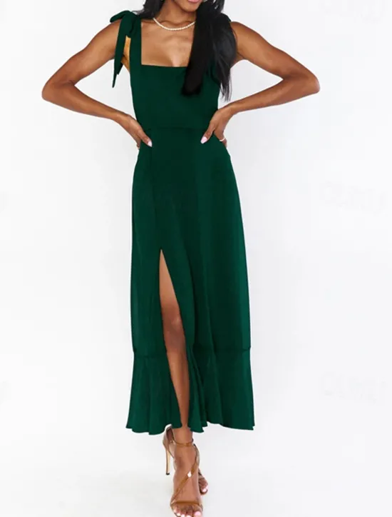 Best Women's Long Dress Maxi Dress Graduation Dress A Line Dress Summer Dress Cami Dress Elegant Stylish Vacation Daily Date Regular Fit Plain Sleeveless Square Neck Black White Light Green Pink Summer Women White Dresses