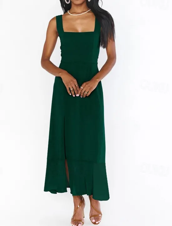 Best Women's Long Dress Maxi Dress Graduation Dress A Line Dress Summer Dress Cami Dress Elegant Stylish Vacation Daily Date Regular Fit Plain Sleeveless Square Neck Black White Light Green Pink Summer Women White Dresses