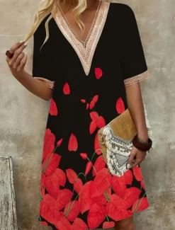 Sale Women's Long Dress Maxi Dress Casual Dress A Line Dress Floral Dress Summer Dress Stylish Casual Vacation Daily Date Regular Fit Floral Short Sleeve V Neck White Red Blue Summer Spring Women Floral Dresses|Spring Dresses