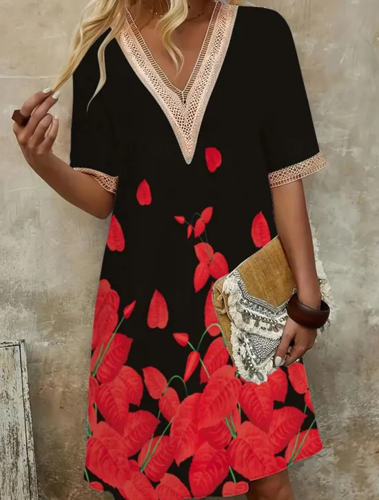 Sale Women's Long Dress Maxi Dress Casual Dress A Line Dress Floral Dress Summer Dress Stylish Casual Vacation Daily Date Regular Fit Floral Short Sleeve V Neck White Red Blue Summer Spring Women Floral Dresses|Spring Dresses