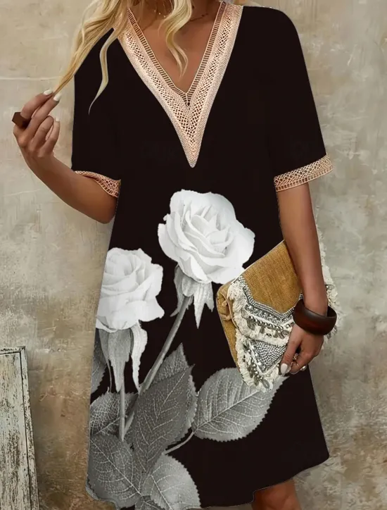 Sale Women's Long Dress Maxi Dress Casual Dress A Line Dress Floral Dress Summer Dress Stylish Casual Vacation Daily Date Regular Fit Floral Short Sleeve V Neck White Red Blue Summer Spring Women Floral Dresses|Spring Dresses