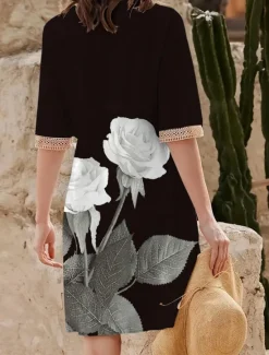 Sale Women's Long Dress Maxi Dress Casual Dress A Line Dress Floral Dress Summer Dress Stylish Casual Vacation Daily Date Regular Fit Floral Short Sleeve V Neck White Red Blue Summer Spring Women Floral Dresses|Spring Dresses