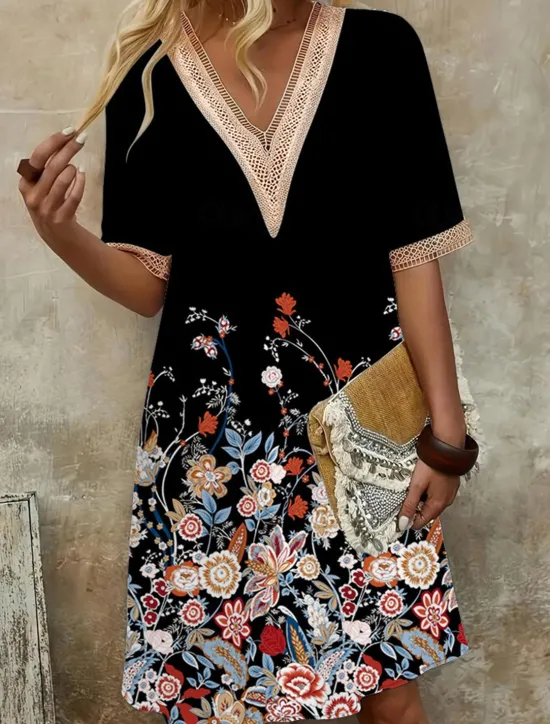 Sale Women's Long Dress Maxi Dress Casual Dress A Line Dress Floral Dress Summer Dress Stylish Casual Vacation Daily Date Regular Fit Floral Short Sleeve V Neck White Red Blue Summer Spring Women Floral Dresses|Spring Dresses