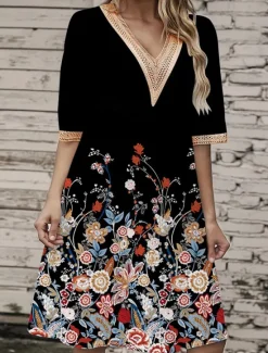 Sale Women's Long Dress Maxi Dress Casual Dress A Line Dress Floral Dress Summer Dress Stylish Casual Vacation Daily Date Regular Fit Floral Short Sleeve V Neck White Red Blue Summer Spring Women Floral Dresses|Spring Dresses