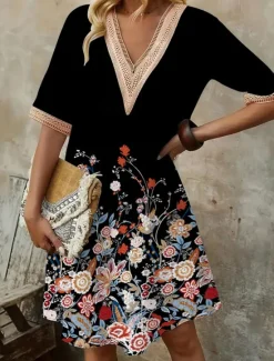Sale Women's Long Dress Maxi Dress Casual Dress A Line Dress Floral Dress Summer Dress Stylish Casual Vacation Daily Date Regular Fit Floral Short Sleeve V Neck White Red Blue Summer Spring Women Floral Dresses|Spring Dresses