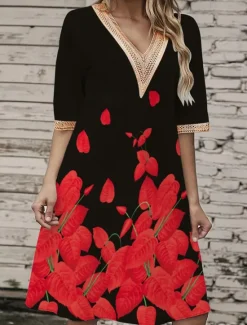 Sale Women's Long Dress Maxi Dress Casual Dress A Line Dress Floral Dress Summer Dress Stylish Casual Vacation Daily Date Regular Fit Floral Short Sleeve V Neck White Red Blue Summer Spring Women Floral Dresses|Spring Dresses