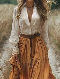 New Women's Long Dress Maxi Dress Casual Dress Swing Dress Summer Dress Boho Dress Vintage Vacation Daily Holiday Regular Fit Color Block Long Sleeve V Neck Summer Women Floral Dresses