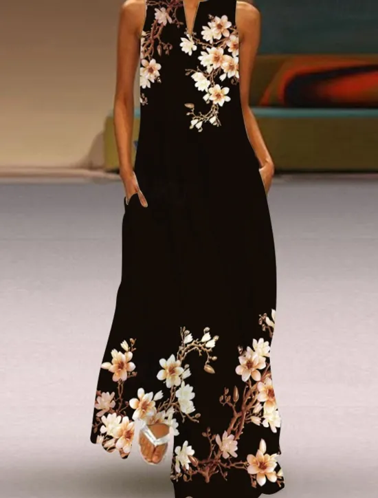 Women's Long Dress Maxi Dress Casual Dress Summer Dress Fashion Outdoor Party Holiday Regular Fit Flower Sleeveless V Neck Black White Pink Summer Women Floral Dresses