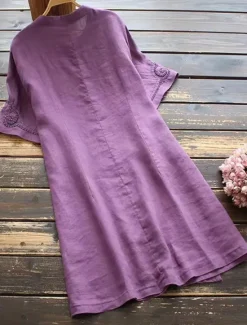 Online Women's Long Dress Maxi Dress Linen-Inspired Dresses Casual Dress Vintage Stylish Casual Vacation Daily Regular Fit Floral Short Sleeve Stand Collar Blue Purple Summer Women Spring Dresses
