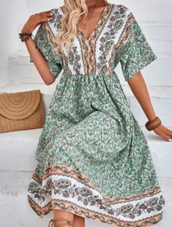 Best Women's Long Dress Maxi Dress A Line Dress Summer Dress Boho Dress Elegant Hawaiian Stylish Vacation Daily Date Regular Fit Floral Short Sleeve V Neck Summer Women Spring Dresses
