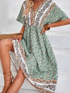 Best Women's Long Dress Maxi Dress A Line Dress Summer Dress Boho Dress Elegant Hawaiian Stylish Vacation Daily Date Regular Fit Floral Short Sleeve V Neck Summer Women Spring Dresses