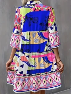 Sale Women's Long Dress Maxi Dress Casual Dress A Line Dress Elegant Stylish Basic Flared Sleeve Vacation Daily Regular Fit Geometric Half Sleeve V Neck Blue Green Summer Spring Women Vacation Dresses