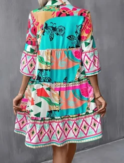 Sale Women's Long Dress Maxi Dress Casual Dress A Line Dress Elegant Stylish Basic Flared Sleeve Vacation Daily Regular Fit Geometric Half Sleeve V Neck Blue Green Summer Spring Women Vacation Dresses