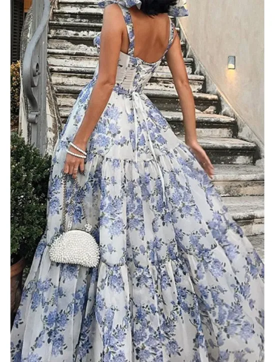 Discount Women's Long Dress Maxi Dress Party Dress Cocktail Dress Fashion Party Special Occasion Regular Fit Flower Sleeveless Spaghetti Strap Blue Light Purple Summer Women Floral Dresses