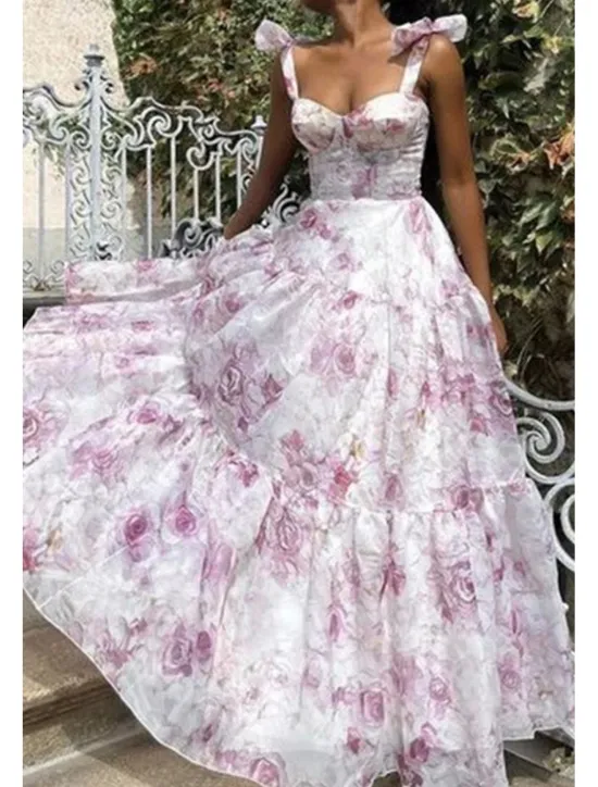 Discount Women's Long Dress Maxi Dress Party Dress Cocktail Dress Fashion Party Special Occasion Regular Fit Flower Sleeveless Spaghetti Strap Blue Light Purple Summer Women Floral Dresses