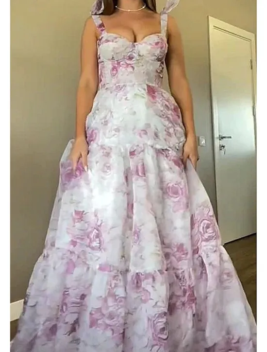 Discount Women's Long Dress Maxi Dress Party Dress Cocktail Dress Fashion Party Special Occasion Regular Fit Flower Sleeveless Spaghetti Strap Blue Light Purple Summer Women Floral Dresses