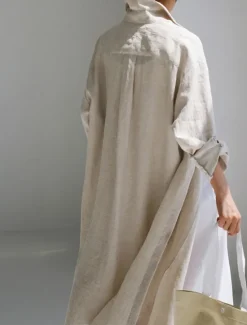Online Women's Long Dress Maxi Dress Linen-Inspired Dresses Shirt Dress Casual Dress Cotton Linen Dress Stylish Casual Vacation Daily Date Regular Fit Plain Long Sleeve Lapel Black Navy Blue Apricot Summer Women Dresses