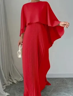 New Women's Long Dress Maxi Dress Casual Dress Fashion Batwing Sleeve Outdoor Party Holiday Regular Fit Plain Long Sleeve Crew Neck Black Red Beige Summer Women Work Dresses
