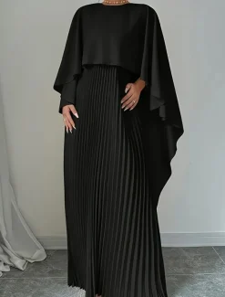 New Women's Long Dress Maxi Dress Casual Dress Fashion Batwing Sleeve Outdoor Party Holiday Regular Fit Plain Long Sleeve Crew Neck Black Red Beige Summer Women Work Dresses