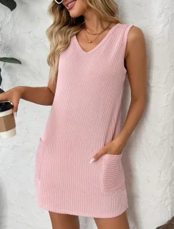 New Women's Long Dress Maxi Dress Casual Dress Tank Dress Stylish Casual Vacation Casual Daily Regular Fit Plain Sleeveless V Neck Pink Dark Gray Gray Summer Spring Women Sundresses
