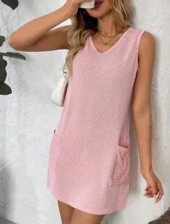 New Women's Long Dress Maxi Dress Casual Dress Tank Dress Stylish Casual Vacation Casual Daily Regular Fit Plain Sleeveless V Neck Pink Dark Gray Gray Summer Spring Women Sundresses