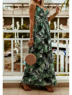 Online Women's Long Dress Maxi Dress Slip Dress Print Dress Fashion Outdoor Holiday Tea Party Regular Fit Flower Sleeveless Spaghetti Strap Black White Green Summer Women Floral Dresses