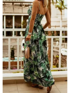 Online Women's Long Dress Maxi Dress Slip Dress Print Dress Fashion Outdoor Holiday Tea Party Regular Fit Flower Sleeveless Spaghetti Strap Black White Green Summer Women Floral Dresses