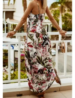 Online Women's Long Dress Maxi Dress Slip Dress Print Dress Fashion Outdoor Holiday Tea Party Regular Fit Flower Sleeveless Spaghetti Strap Black White Green Summer Women Floral Dresses