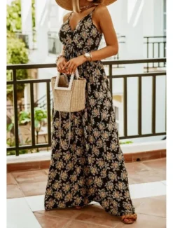 Online Women's Long Dress Maxi Dress Slip Dress Print Dress Fashion Outdoor Holiday Tea Party Regular Fit Flower Sleeveless Spaghetti Strap Black White Green Summer Women Floral Dresses