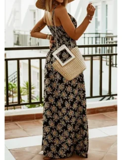 Online Women's Long Dress Maxi Dress Slip Dress Print Dress Fashion Outdoor Holiday Tea Party Regular Fit Flower Sleeveless Spaghetti Strap Black White Green Summer Women Floral Dresses