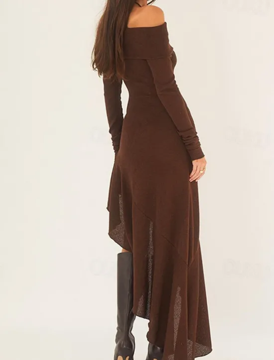 New Women's Long Dress Maxi Dress White Dress Graduation Dress Prom Dress Party Dress Fashion Party Evening Party Regular Fit Plain Long Sleeve Off Shoulder Black White Brown Summer Women White Dresses