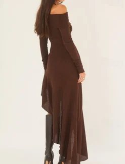 New Women's Long Dress Maxi Dress White Dress Graduation Dress Prom Dress Party Dress Fashion Party Evening Party Regular Fit Plain Long Sleeve Off Shoulder Black White Brown Summer Women White Dresses