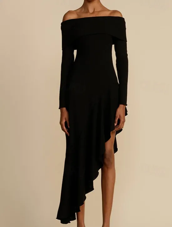 New Women's Long Dress Maxi Dress White Dress Graduation Dress Prom Dress Party Dress Fashion Party Evening Party Regular Fit Plain Long Sleeve Off Shoulder Black White Brown Summer Women White Dresses
