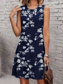Outlet Women's Long Dress Maxi Dress Casual Dress Elegant Stylish Casual Vacation Daily Date Loose Fit Floral Sleeveless Crew Neck Black Navy Blue Dark Blue Summer Spring Fall Women Spring Dresses