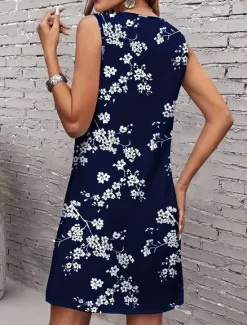 Outlet Women's Long Dress Maxi Dress Casual Dress Elegant Stylish Casual Vacation Daily Date Loose Fit Floral Sleeveless Crew Neck Black Navy Blue Dark Blue Summer Spring Fall Women Spring Dresses