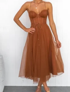 Discount Women's Long Dress Maxi Dress Casual Dress Cocktail Dress Wedding Guest Dress Chiffon Dress Fashion Outdoor Party Holiday Regular Fit Plain Sleeveless V Neck Black Pink Brown Summer Women Cocktail Dress