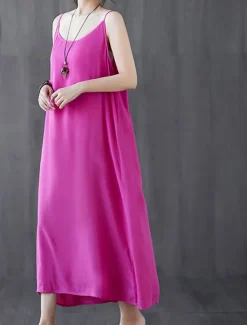 Outlet Women's Long Dress Maxi Dress Cotton Linen Dresses Casual Dress Slip Dress Basic Casual Vacation Casual Daily Regular Fit Plain Sleeveless Strap Black White Pink Blue Summer Spring Women Dresses