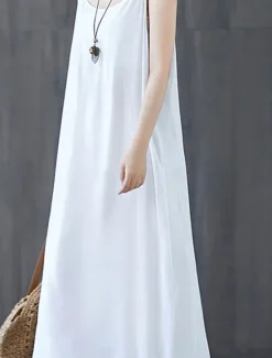 Outlet Women's Long Dress Maxi Dress Cotton Linen Dresses Casual Dress Slip Dress Basic Casual Vacation Casual Daily Regular Fit Plain Sleeveless Strap Black White Pink Blue Summer Spring Women Dresses