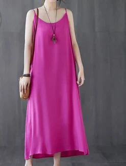 Outlet Women's Long Dress Maxi Dress Cotton Linen Dresses Casual Dress Slip Dress Basic Casual Vacation Casual Daily Regular Fit Plain Sleeveless Strap Black White Pink Blue Summer Spring Women Dresses