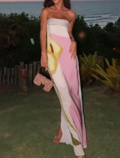 Clearance Women's Long Dress Maxi Dress Prom Dress Party Dress Fashion Party Tea Party Going out Regular Fit Flower Sleeveless Strapless Summer Women Floral Dresses