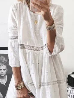 Discount Women's Long Dress Maxi Dress Cotton Linen Dresses Casual Dress Elegant Stylish Basic Vacation Daily Loose Fit Plain 3/4 Length Sleeve Crew Neck White Yellow Blue Purple Summer Spring Fall Women Dresses