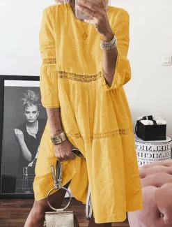 Discount Women's Long Dress Maxi Dress Cotton Linen Dresses Casual Dress Elegant Stylish Basic Vacation Daily Loose Fit Plain 3/4 Length Sleeve Crew Neck White Yellow Blue Purple Summer Spring Fall Women Dresses