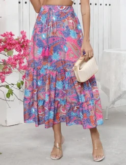 Sale Women's Long Skirt Bohemia Boho Long Maxi High Waist Skirts Graphic Color Block Patchwork Print Micro-elastic Holiday Beach Summer Polyester Women Skirts