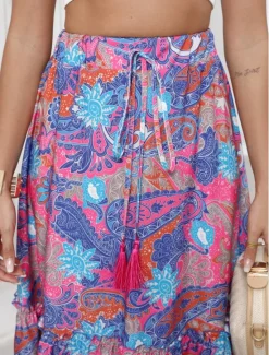 Sale Women's Long Skirt Bohemia Boho Long Maxi High Waist Skirts Graphic Color Block Patchwork Print Micro-elastic Holiday Beach Summer Polyester Women Skirts
